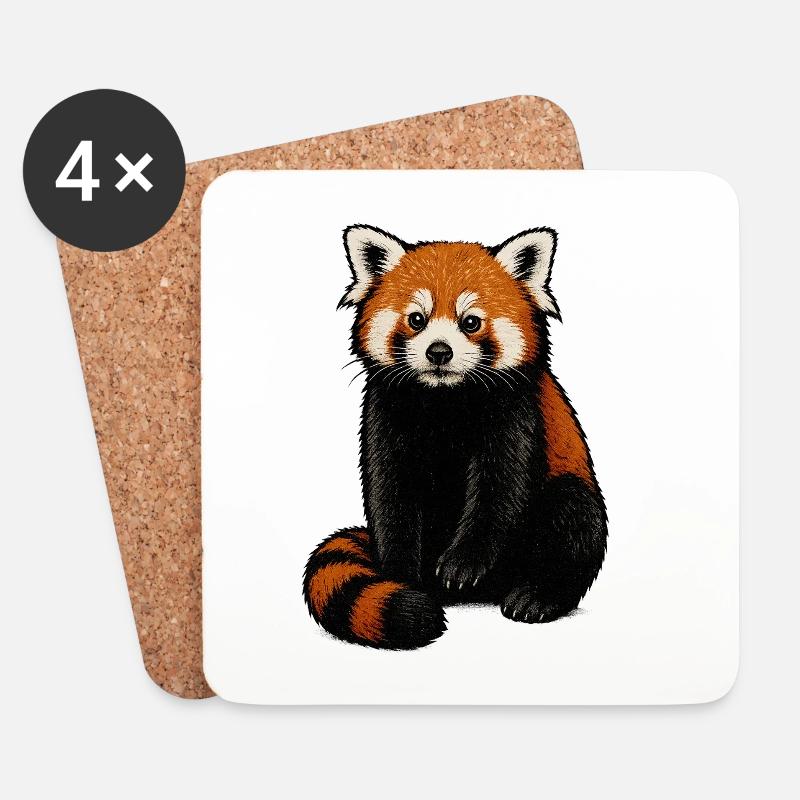Red Panda Kuschelillustration - Untersetzer (4er-Set) - Weiß