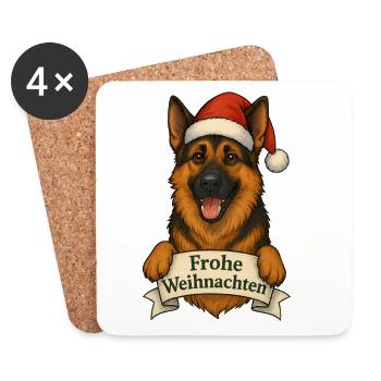 Weihnachtshund mit Santa Hut - Untersetzer (4er-Set) - Weiß - Vorne