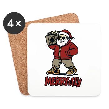 Weihnachtsmann Streetwear Ghettoblaster Hip-Hop - Untersetzer (4er-Set) - Weiß - Vorne