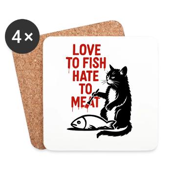 Love to Fish Hate to Meat Cat - Untersetzer (4er-Set) - Weiß - Vorne