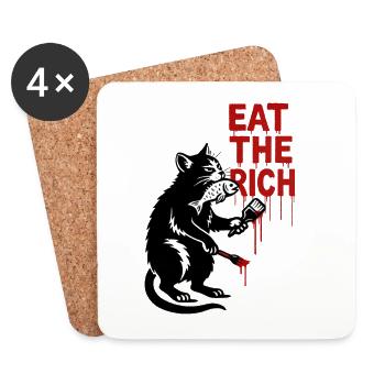 Black cat with fish and brush - Coasters (set of 4) - white - Front