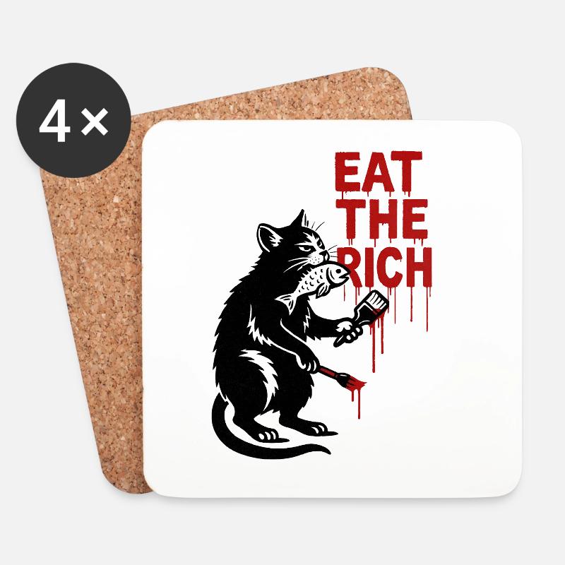 Schwarze Katze mit Fisch und Pinsel - Untersetzer (4er-Set) - Weiß