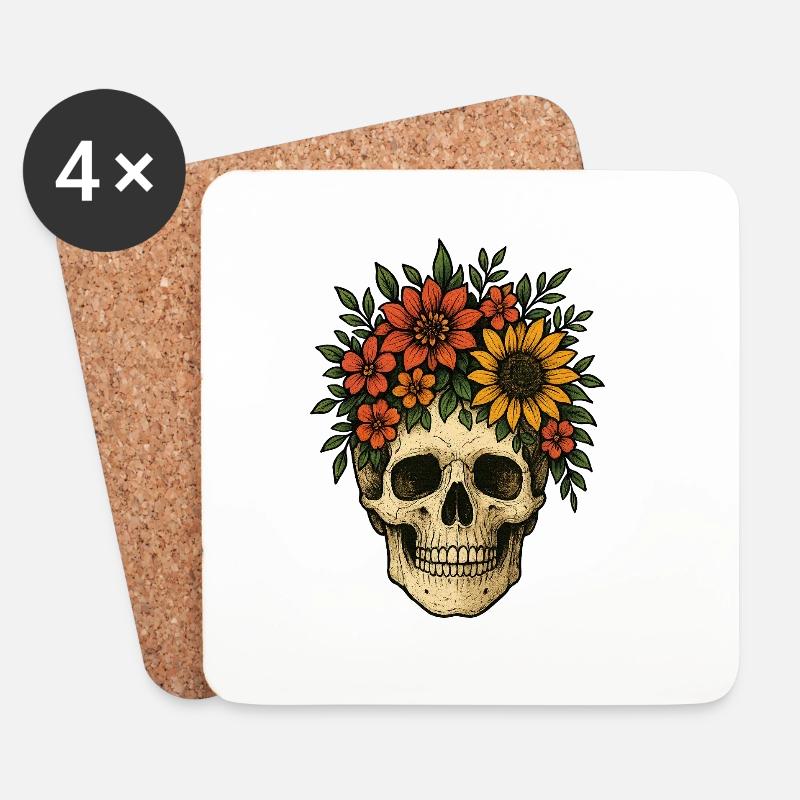 Crâne de fleur - Dessous de verre (lot de 4) - blanc