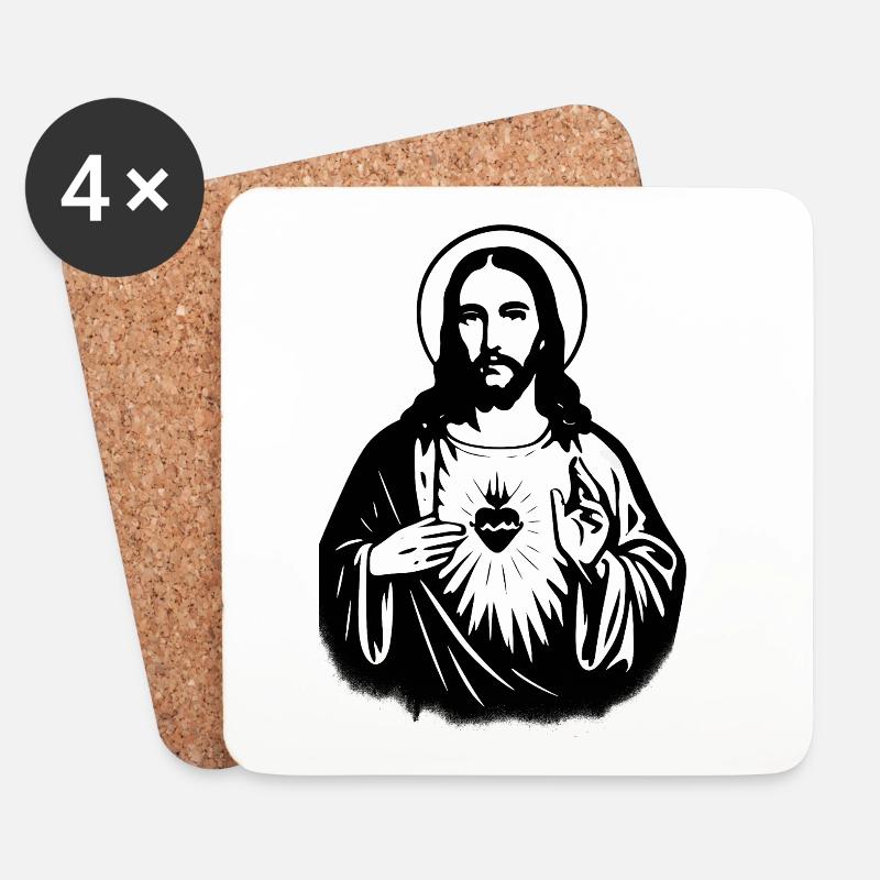 Heiliges Herz Jesus Icon - Untersetzer (4er-Set) - Weiß