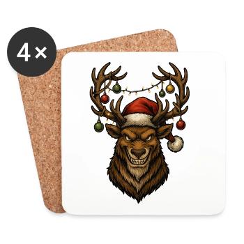 Christmas Reindeer with Santa Hat - Coasters (set of 4) - white - Front