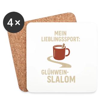 Vin chaud Slalom Vacances d’hiver Ski Marché de Noël - Dessous de verre (lot de 4) - blanc - Devant