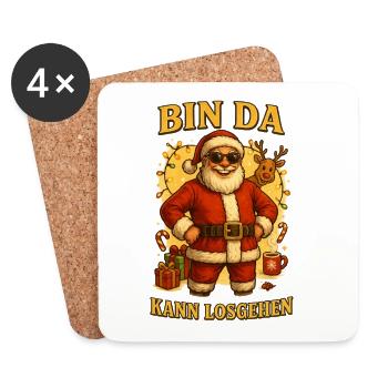 Bin Da Kann Losgehen – Weihnachtsmann - Untersetzer (4er-Set) - Weiß - Vorne