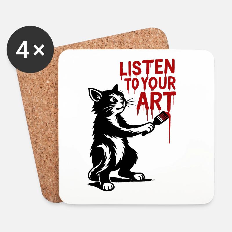 Listen to Your Art Katze - Untersetzer (4er-Set) - Weiß