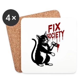 Graffiti Cat Fix Society - Dessous de verre (lot de 4) - blanc - Devant