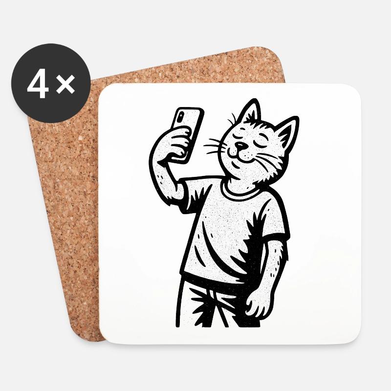 Katzen Selfie Shirt - Untersetzer (4er-Set) - Weiß