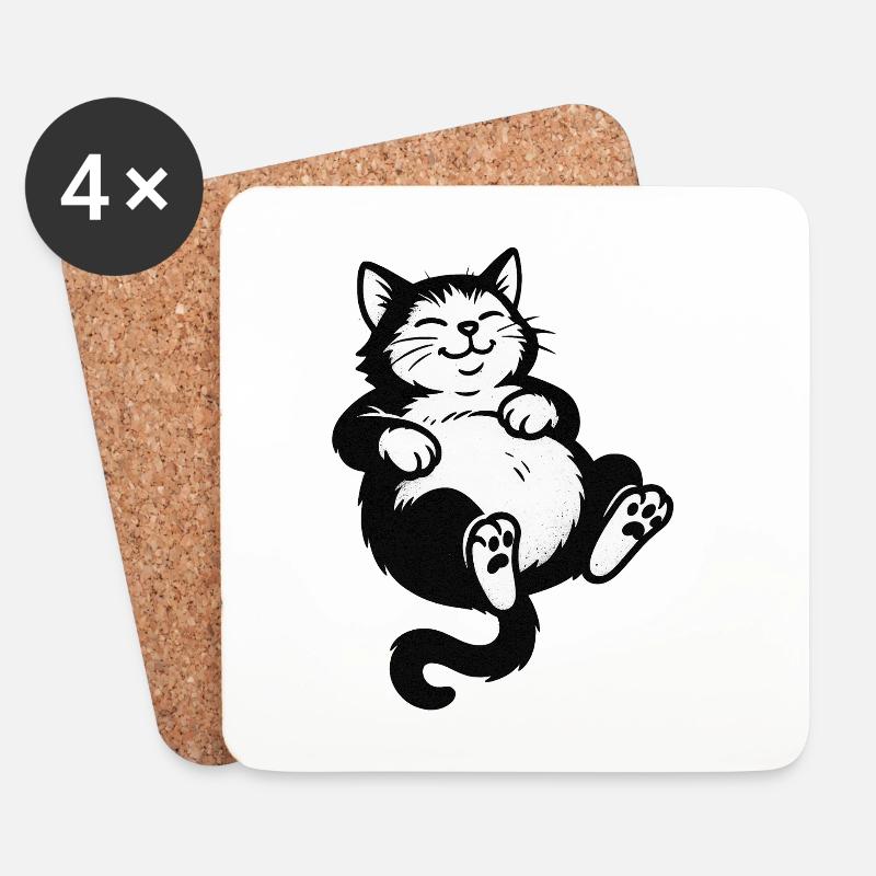 Faule Katze | Fauler Kater - Untersetzer (4er-Set) - Weiß