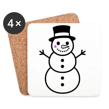 Naughty Snowman with Top Hat | Winter - Coasters (set of 4) - white - Front