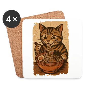 Ramen Nudeln Katze Japan Y2K Retro Katzen Manga - Untersetzer (4er-Set) - Weiß - Vorne