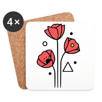 Coquelicots-coquelicots-minimaliste-Line-Art-4 - Dessous de verre (lot de 4) - blanc - Devant