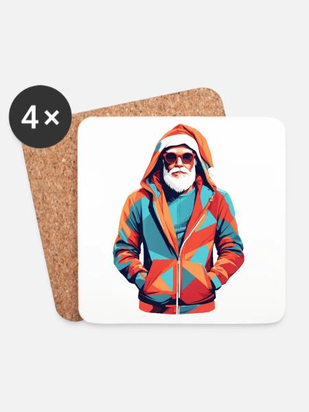 Santa Claus in Hoodie - Untersetzer (4er-Set) - Weiß