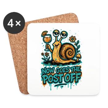 Now Goes The Post Off –Lustiges Denglisch Graffiti - Untersetzer (4er-Set) - Weiß - Vorne