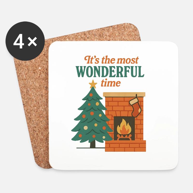 Weihnachten Most Wonderful Time - Untersetzer (4er-Set) - Weiß