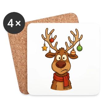 Cerf Rudolph Joyeux Noël doux - Dessous de verre (lot de 4) - blanc - Devant