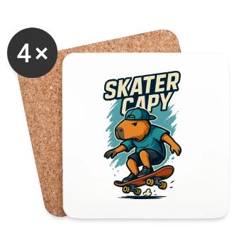 Skater Capy – Cool Capybara Skate - Untersetzer (4er-Set) - Weiß - Vorne