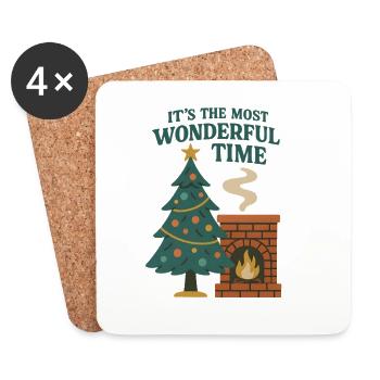 Weihnachten Cozy Kamin - Untersetzer (4er-Set) - Weiß - Vorne