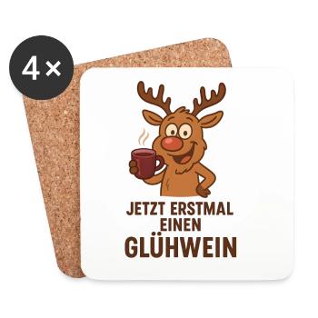 Glühwein Hirsch Rudolph Frohe Weihnachten süß - Untersetzer (4er-Set) - Weiß - Vorne