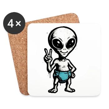 Child Theme: Alien Peace Sign Illustration - Coasters (set of 4) - white - Front