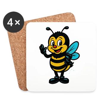 Cheerful Honeybee Cartoon Mascot - Coasters (set of 4) - white - Front