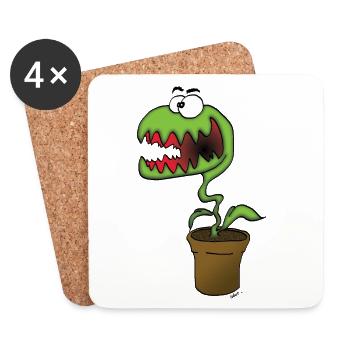 Monstre Végétal en Pot - Dessous de verre (lot de 4) - blanc - Devant