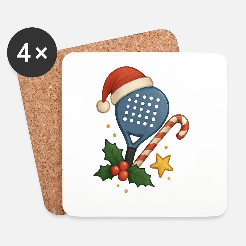 Weihnachts-Padel-Schläger - Untersetzer (4er-Set) - Weiß
