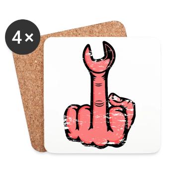 Middle Finger Stinky Finger Wrench Design - Coasters (set of 4) - white - Front