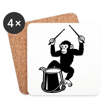 Illustration de bande dessinée de singe jouant de tambours - Dessous de verre (lot de 4) - blanc - Devant