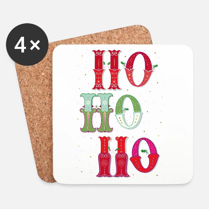 Weihnachtliches Ho Ho Ho - Untersetzer (4er-Set) - Weiß