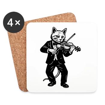 Cat violinist in an elegant suit - Coasters (set of 4) - white - Front