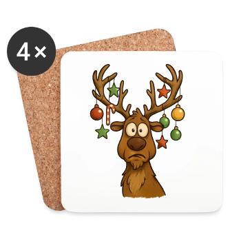 Cheerful moose with tree decoration - Coasters (set of 4) - white - Front