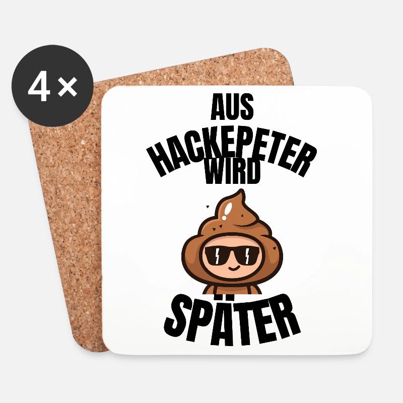 Hackepeter wird später – Fun Cartoon - Untersetzer (4er-Set) - Weiß