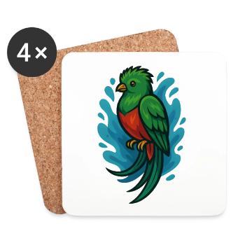 Oiseau Quetzal vert avec aquarelle bleue - Dessous de verre (lot de 4) - blanc - Devant