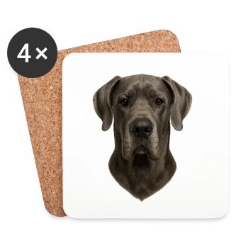 Portrait de tête de chien gris - Dessous de verre (lot de 4) - blanc - Devant