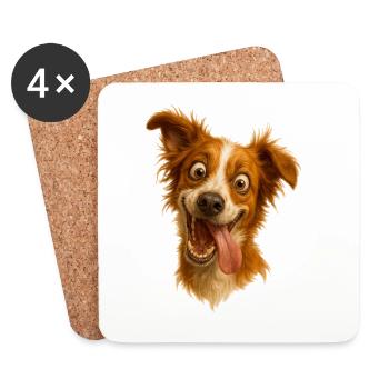 Chien rieur avec langue - Dessous de verre (lot de 4) - blanc - Devant