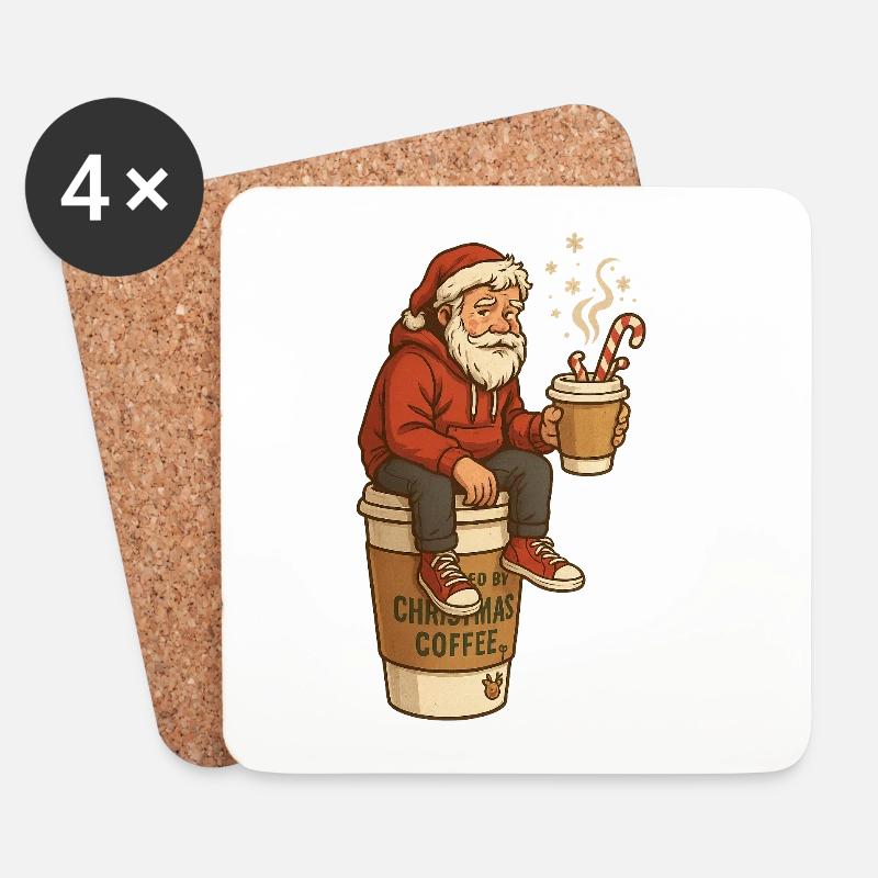 Santa Kaffee Pause Cartoon - Untersetzer (4er-Set) - Weiß