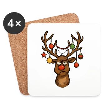 Hirsch Rudolph Merry Christmas - Coasters (set of 4) - white - Front