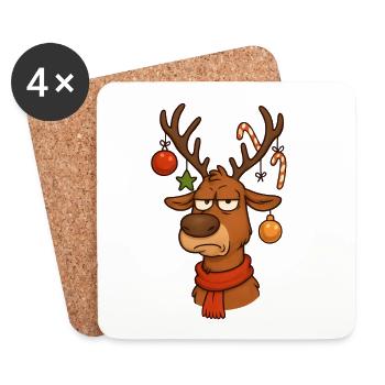 Hirsch Rudolph Merry Christmas - Coasters (set of 4) - white - Front