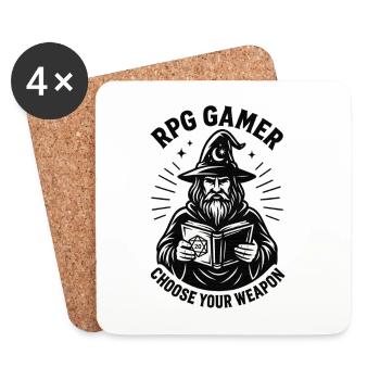 RPG Gamer: Spellbook and Dice - Coasters (set of 4) - white - Front