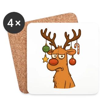 Reindeer with Christmas Decorations Cartoon - Coasters (set of 4) - white - Front