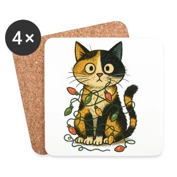 Chat dans les lumières de Noël - Dessous de verre (lot de 4) - blanc - Devant