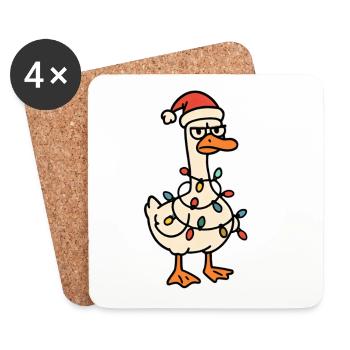 Canard avec des guirlandes lumineuses et un chapeau de Père Noël - Dessous de verre (lot de 4) - blanc - Devant