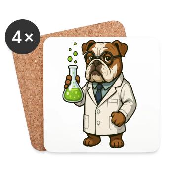 Un scientifique bouledogue tenant une fiole de chimie dessin animé - Dessous de verre (lot de 4) - blanc - Devant