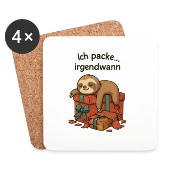 Faultier beim Geschenkestapel - Untersetzer (4er-Set) - Weiß - Vorne