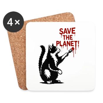 Planet Protection Cat Art - Coasters (set of 4) - white - Front