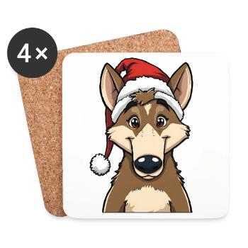 Christmas Wolf with Santa Claus Hat - Coasters (set of 4) - white - Front
