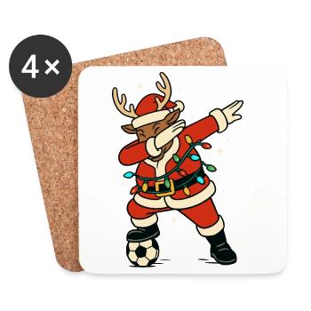 Cadeau de football du Père Noël renne en taponnant - Dessous de verre (lot de 4) - blanc - Devant